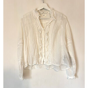 Isabel Marant Etoile Blouse Shirt White Cotton Lightweight Ruffle Boho Button Up